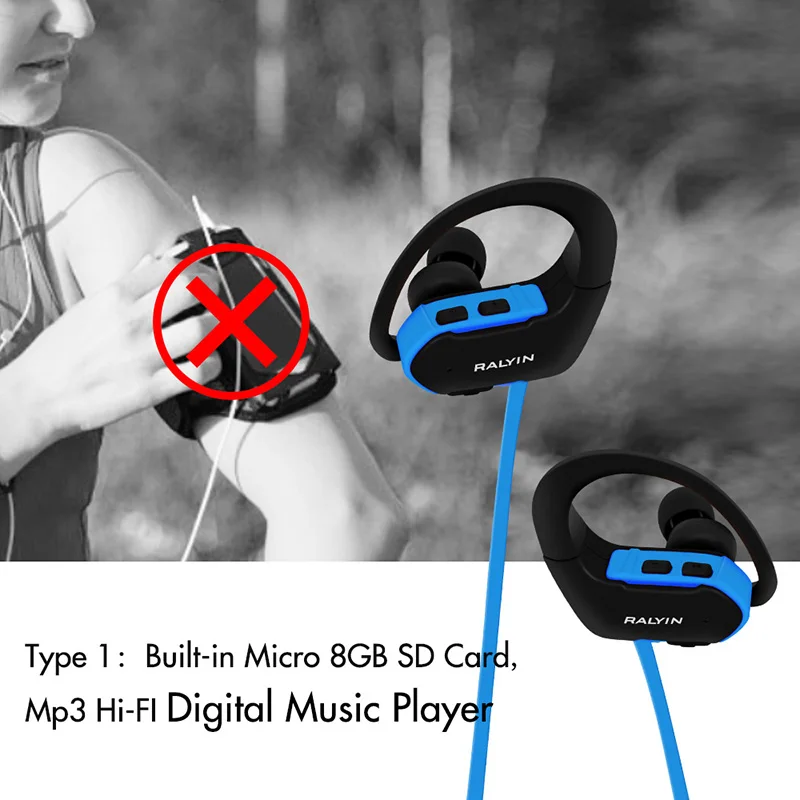 Ralyin портативный MP3 музыкальный плеер 8 Гб наушники плеер mp3 плеер гарнитура спортивные наушники mp3 водонепроницаемый для xiaomi