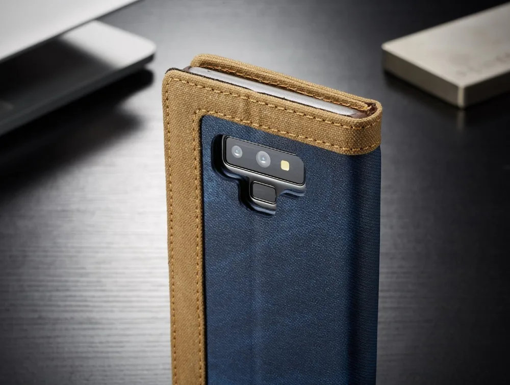 Caseme для Galaxy Note 9 Чехол Флип Жан Холст Подставка-Кошелек на магните Чехлы для samsung Galaxy Note 9 S8 S9 S10 плюс принципиально