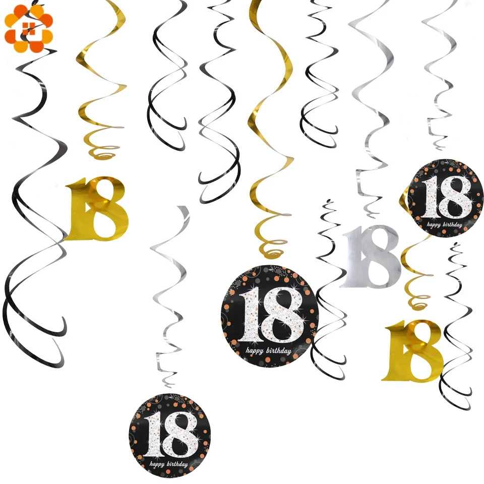 12PCS/Set Happy 18/30/40/50/60 Birthday Party Ceiling Hanging Swirl DIY Metallic Pendant Adult Decoration | Дом и сад