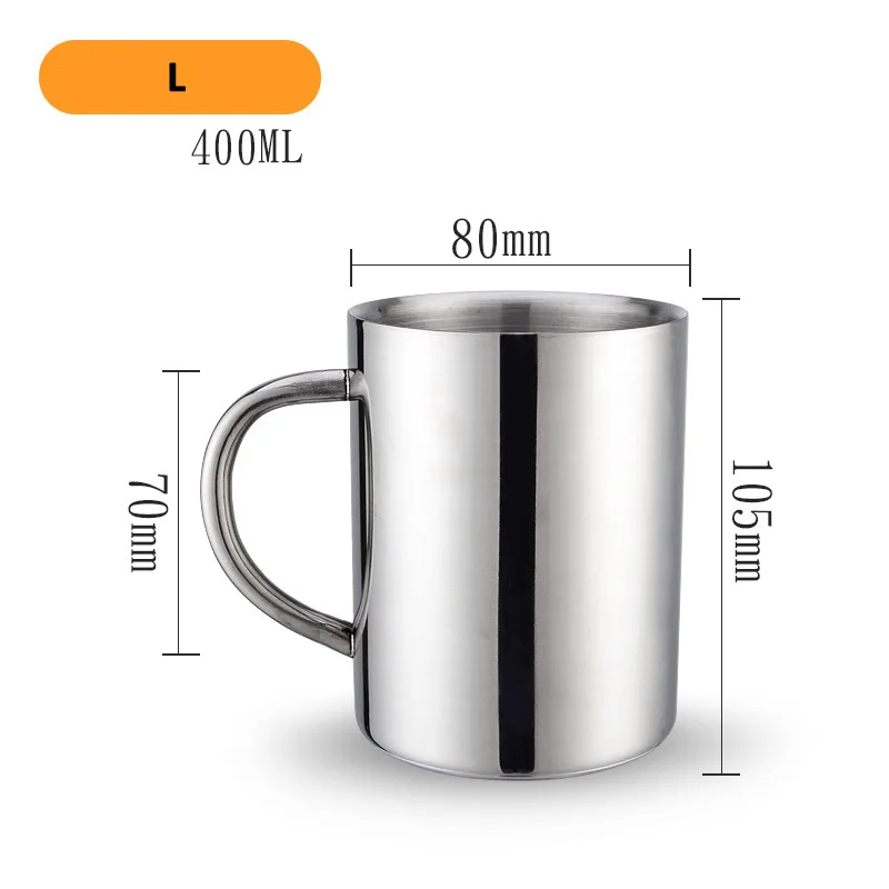 400ml Новая двухслойная кружка из нержавеющей стали с крышкой, чашка для кофе, чая, молока, питья для улицы, кемпинга, дома, кухни, бара, посуда для напитков - Цвет: 400ml
