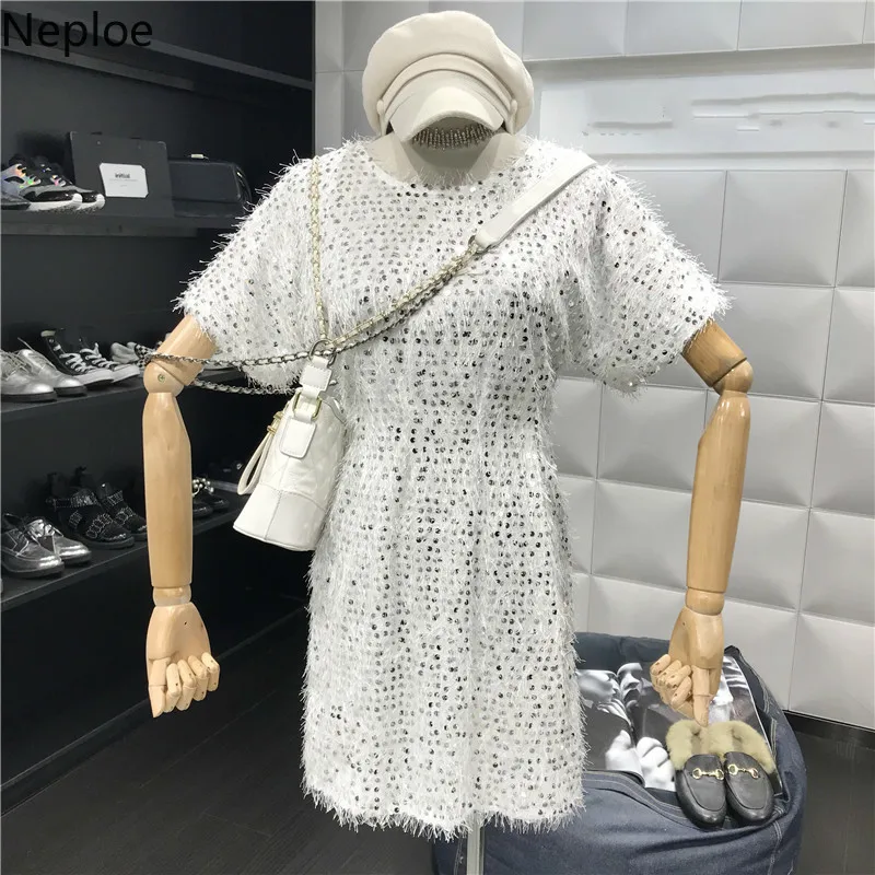 Neploe/лето 2019 женское платье шикарное с кисточками блестками Vestidos модное круглым