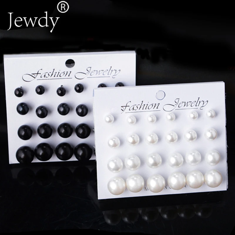 

12 Pairs/Set Simulated White Pearl Earrings for Women Fashion Jewelry Bijoux Brincos Pendientes Mujer Piercing Stud Earrings