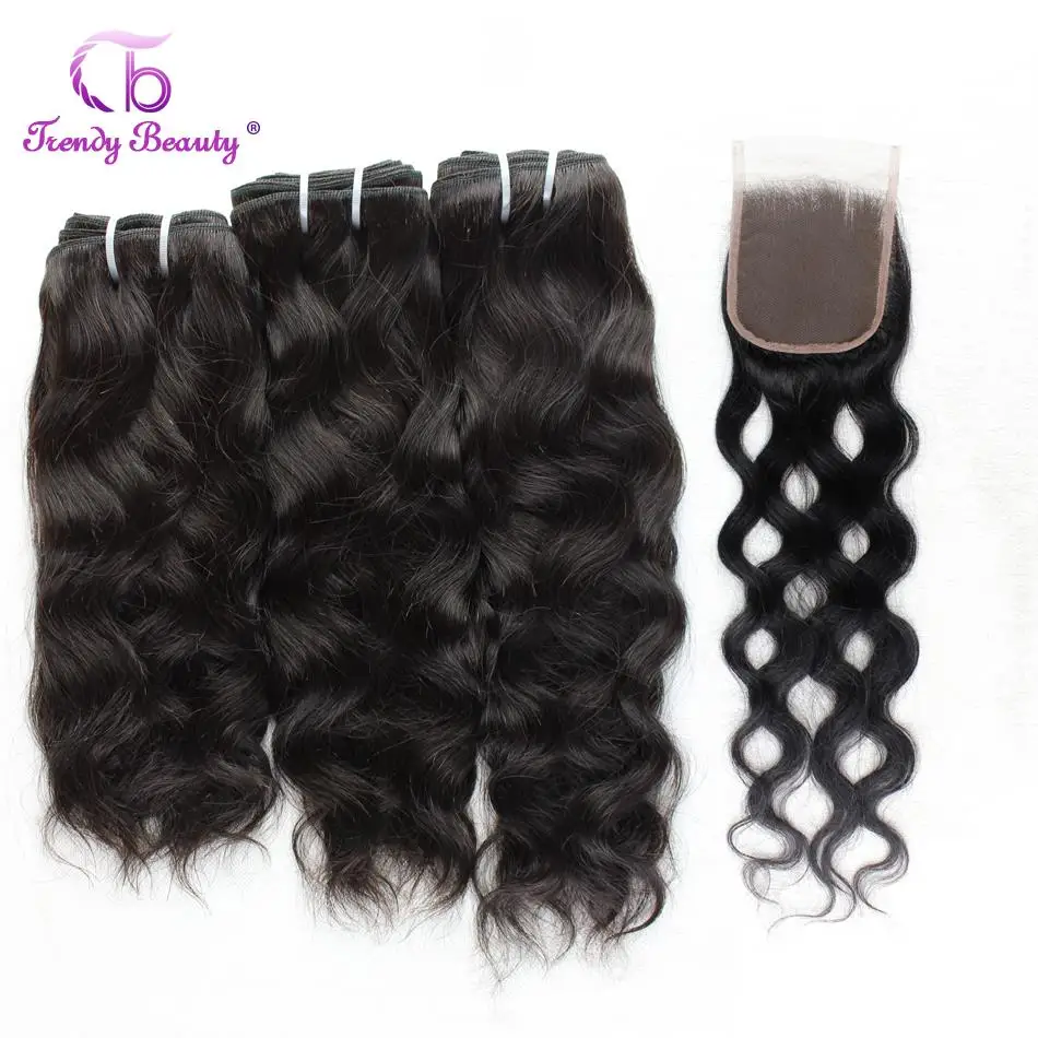 Brazilian Hair Wave 3Bundles With Closure Natural Wave Hair Human Hair Bundles With 5x5 Lace Closure Free Shipping Trendy Beauty