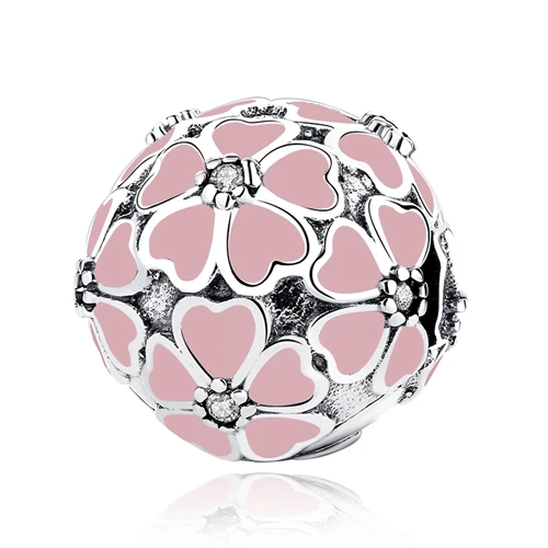 Pink Flower Аутентичные 925 пробы серебряные хрустальные бусины подвески цветок клип безопасности пробка бусины прозрачный CZ Подходит для оригинальных браслетов Pandora - Цвет: Pink Flower
