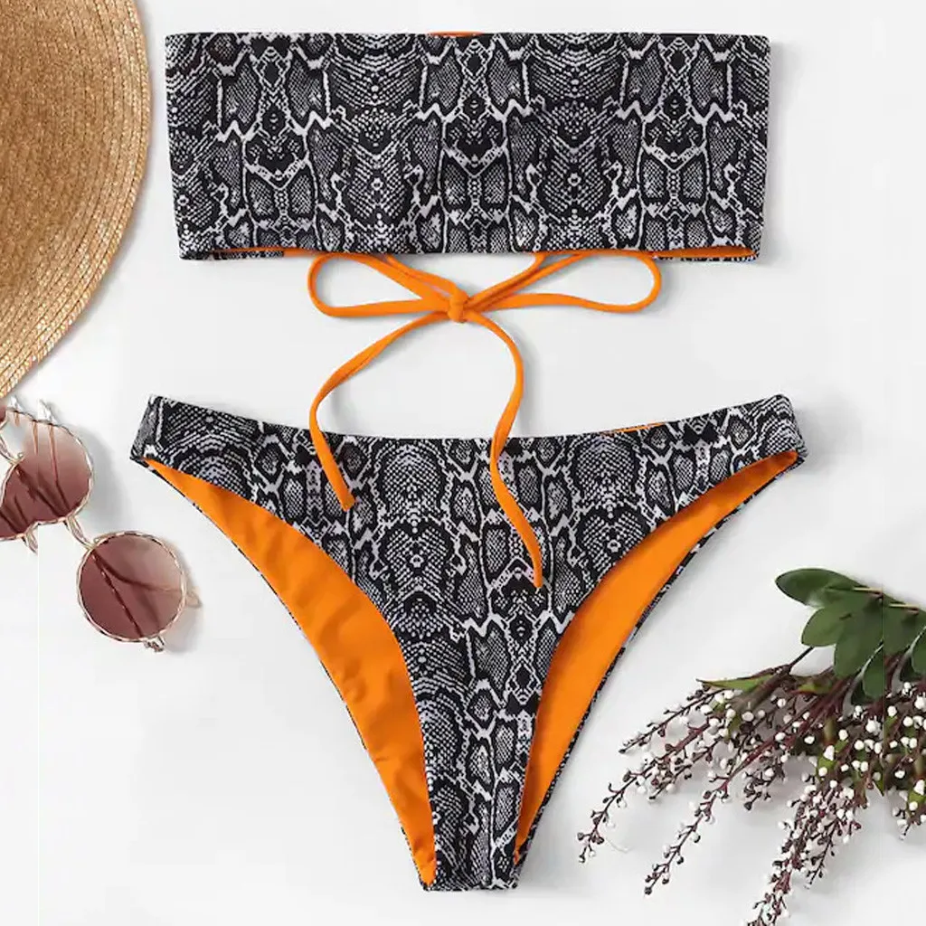 Женский комплект из двух предметов с принтом черный топ низкой талией и