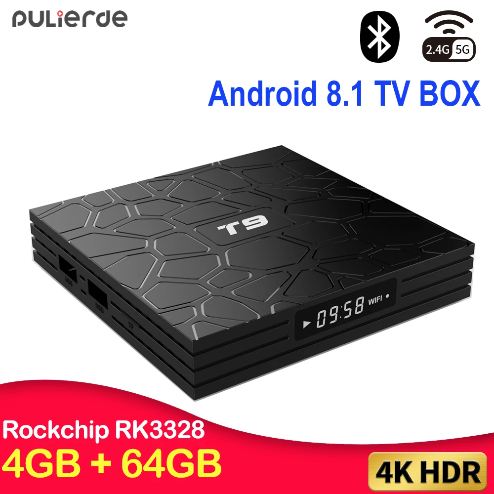 

PULIERDE T9 4GB 32GB Android 8.1 TV BOX Rockchip RK3328 H2.65 4K 5GHz WIFI Set-top box 64GB Smart Media Player Bluetooth4.0