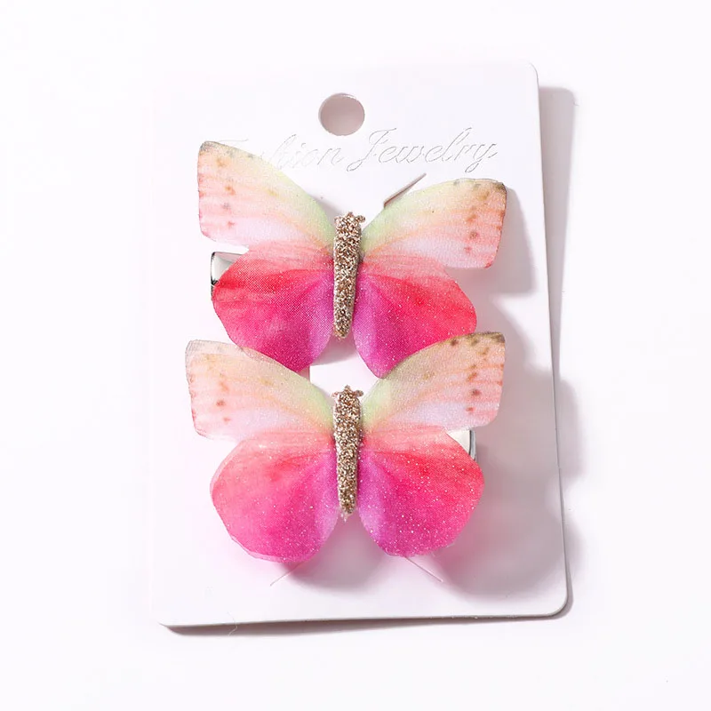 Seaside Colorful Graceful Crystal Dream Butterfly Girls Wedding Girls Candy Color Cartoon Hairpin Hair Clips 2PCS 9 Colors - Цвет: 6