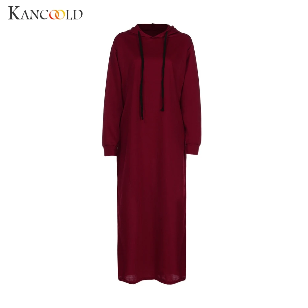 Платье KANCOOLD женское модное макси с длинным рукавом платья капюшоном