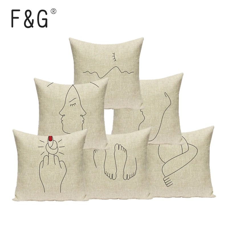 Простые хлопковые Льняные Наволочки с рисунком декоративные наволочки в виде