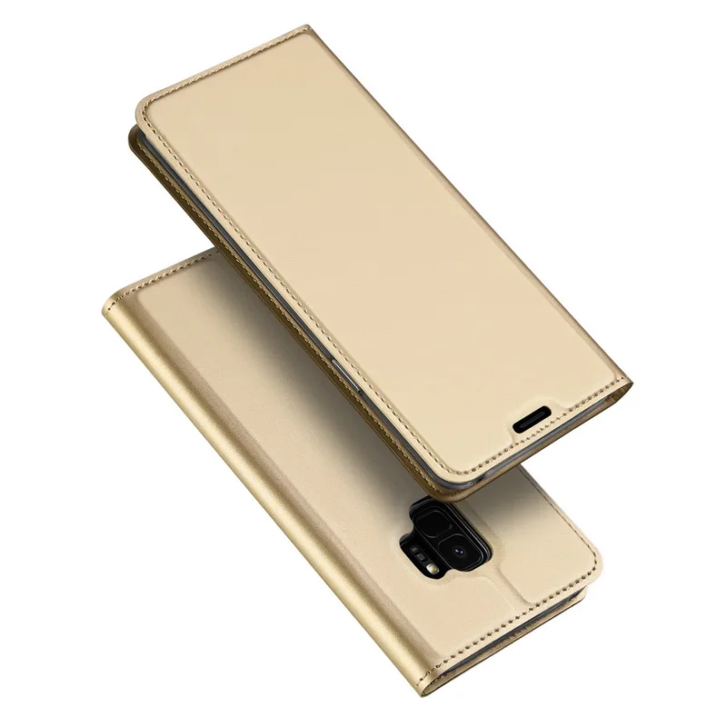 Чехол-книжка с магнитной застежкой для samsung Galaxy S10, S9, S8 Plus, Note 8, 9, тонкий кожаный держатель для карт, чехол, Fundas - Цвет: Gold