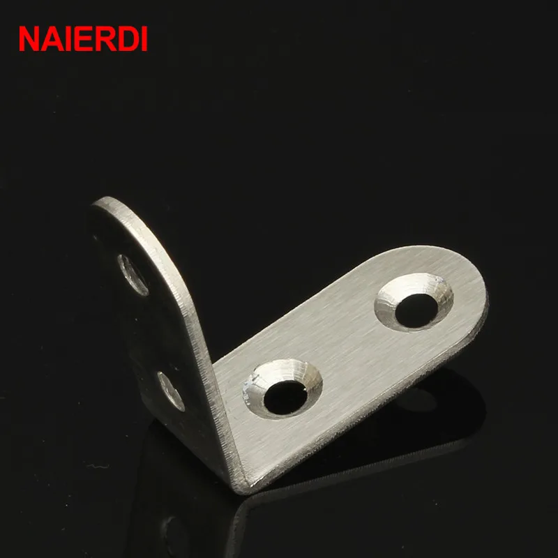 NAIERDI 2pcs 40x40x16mm Practical Stainless Steel Corner Brackets Joint Fastening Right Angle 2MM Thickened Furniture Bracket |