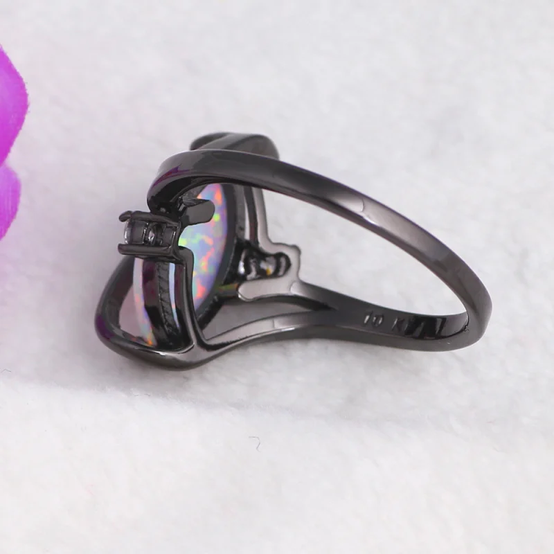 Брендовые кольца ROLILASON для женщин с белым огненным опалом черным золотым тоном