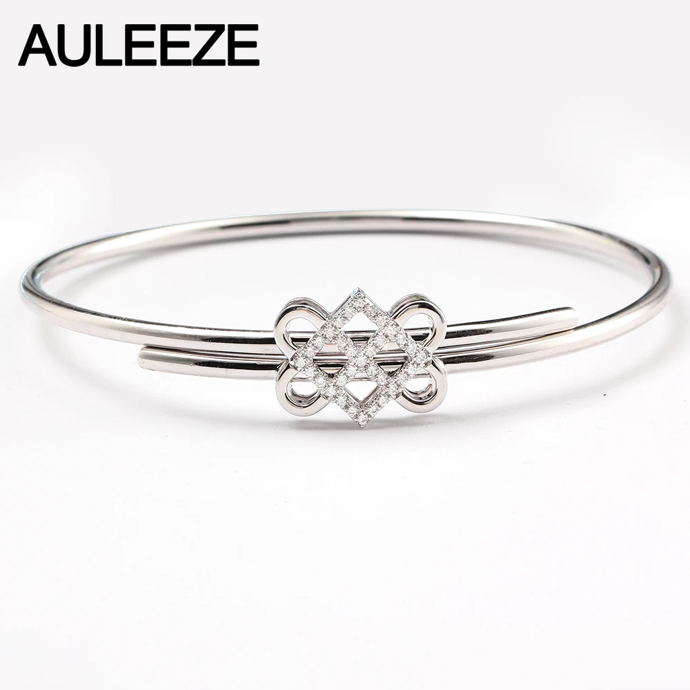 

AULEEZE Trendy 0.3cttw Real Diamond Bangle Solid 18K White Gold Diamond Bracelets For Women Anniversary Fine Jewelry
