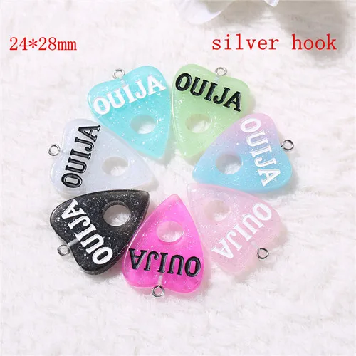 silver hook small 10 шт 24*28 мм Ouija доска планшет амулеты плоская задняя Смола ожерелье из кабошонов кулон для DIY украшения игровой доски - Окраска металла: silver hook small