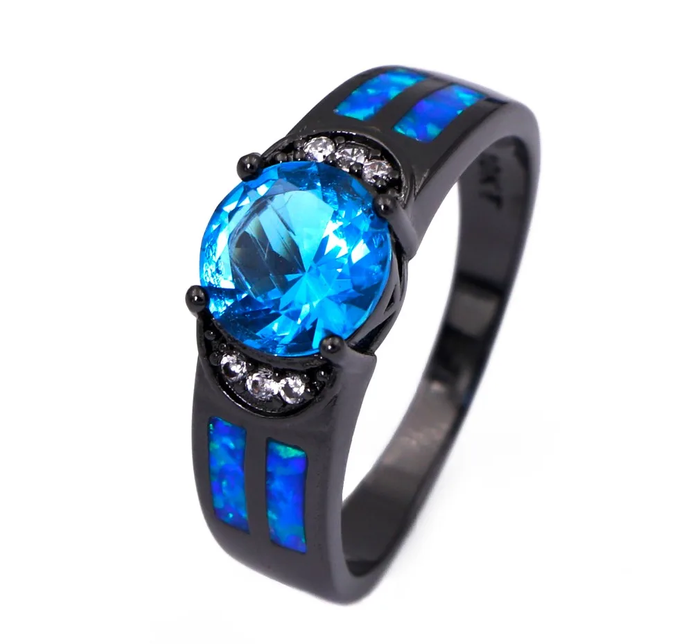 Летняя коллекция 2017 года кольцо с голубым огненным опалом океана черным родиевым