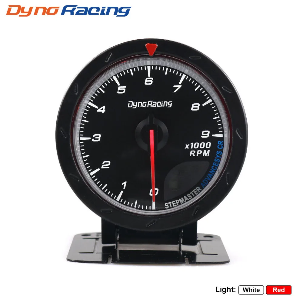 

60 мм автомобильный тахометр Dynoracing, красно-белое освещение, датчик 0-9000 об/мин, черное лицо, измеритель об/мин, автомобильный датчик, автомобильный счетчик BX101466