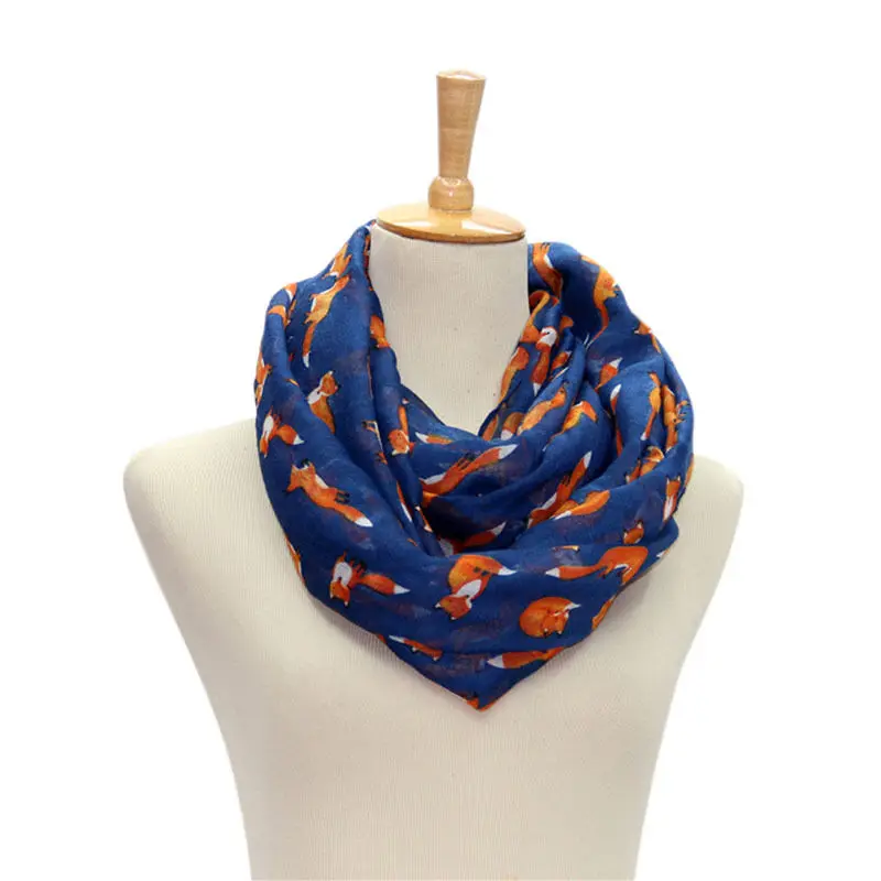 Royal Blue Женский Винтажный Длинный мягкий хлопковый шарф с принтом лисы и животных, шаль, шарфы - Цвет: Royal Blue