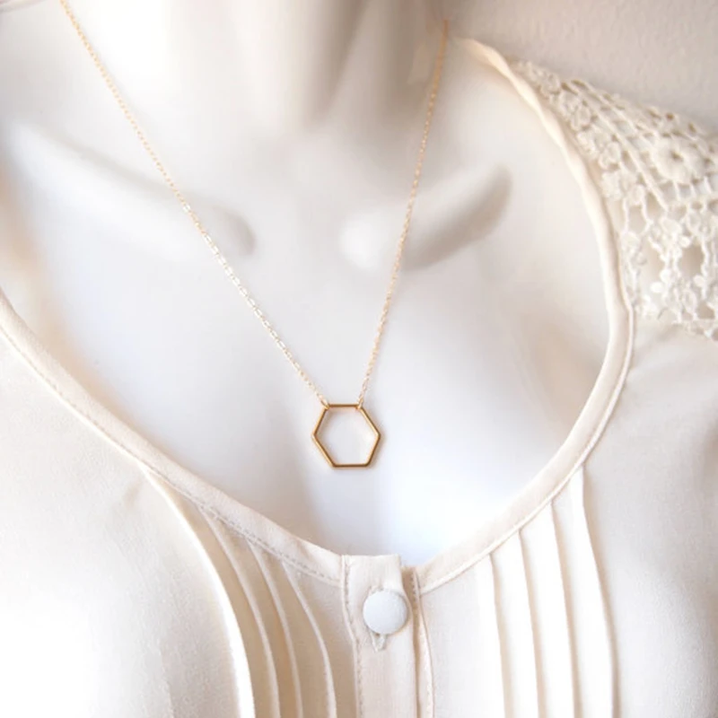 Золотая цепочка с шестигранным кулоном-нежное золотое ожерелье геометрические
