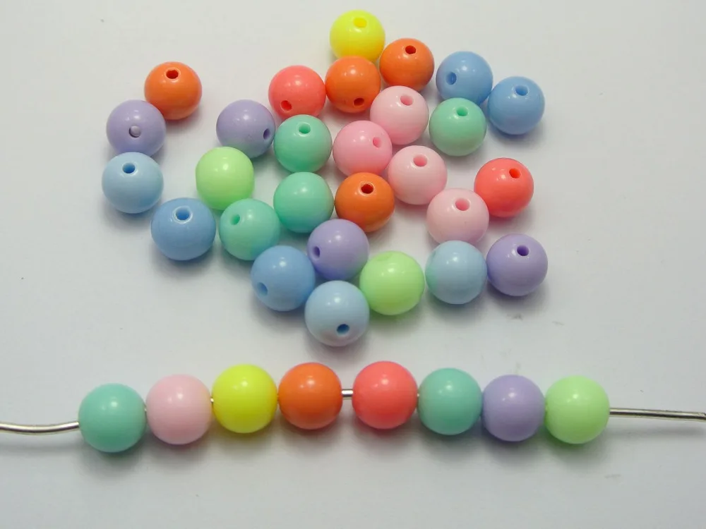 

100 Mixed Pastel Color Acrylic Round Beads 10mm Smooth Ball Spacer