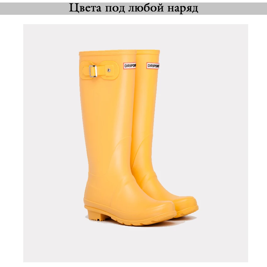 DRIPDROP Резиновые сапоги из ПВХ Водонепроницаемые для Женщин Стиля Веллингтон Матовые сапоги до колена