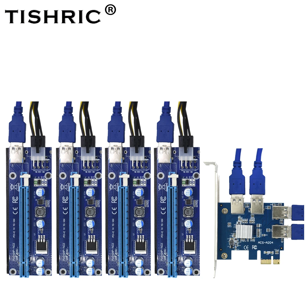 TISHRIC горячая Распродажа PCIE PCI-E PCI Express Riser Card от 1 до 4 1X 16X USB 3 0 мультипликатор - Фото №1