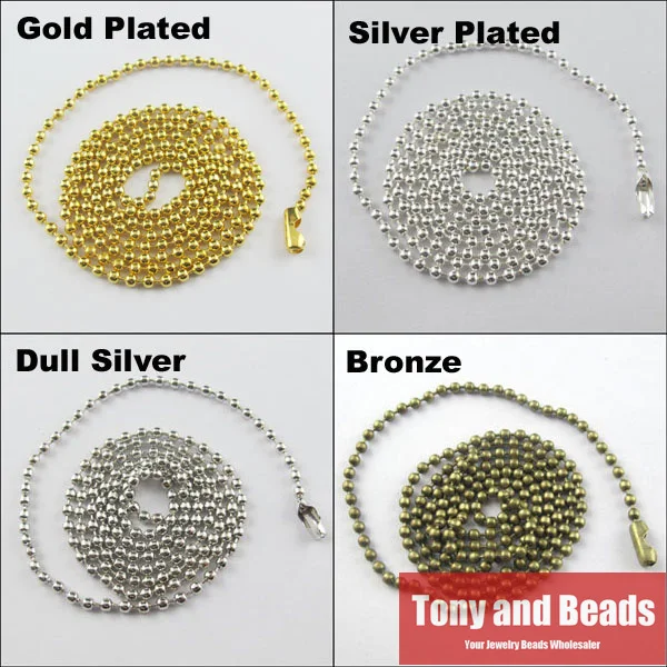 

(5Strands=1Lot !) (50cm/20") Jewelry Finding 2.4MM Ball Necklace Chain Connector Silver Gold Color Dull Silver Plated C4