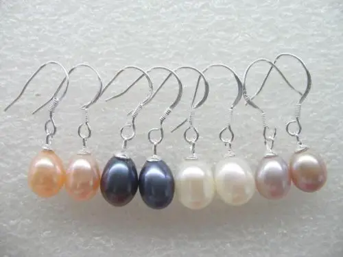 

AAA wholesale Lots 4pairs 7-8mm freshwater pearl earrings 925 silver