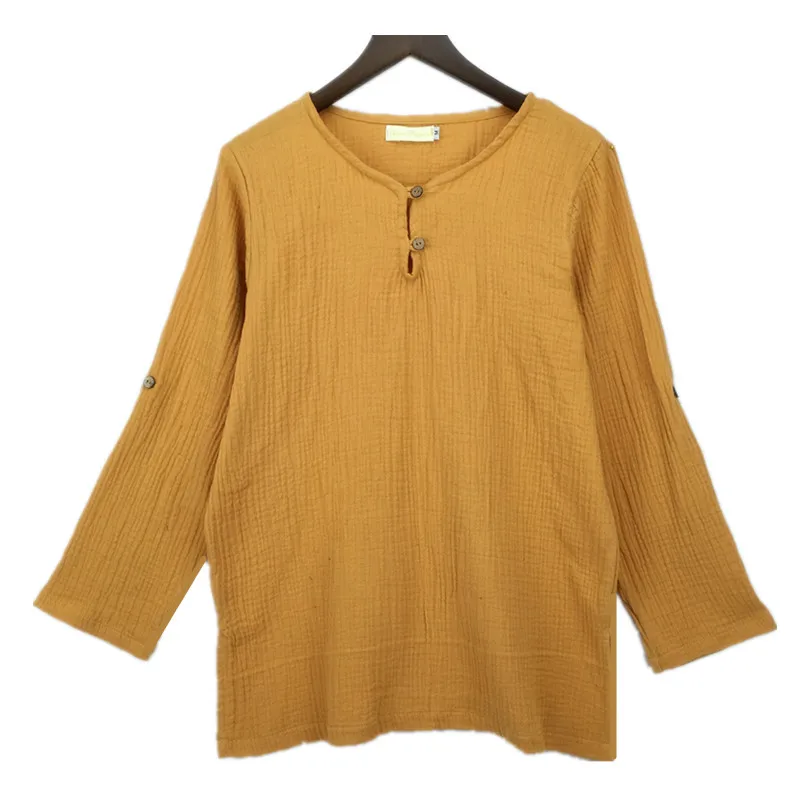 Женская футболка с длинным рукавом повседневная из хлопка и льна круглым вырезом