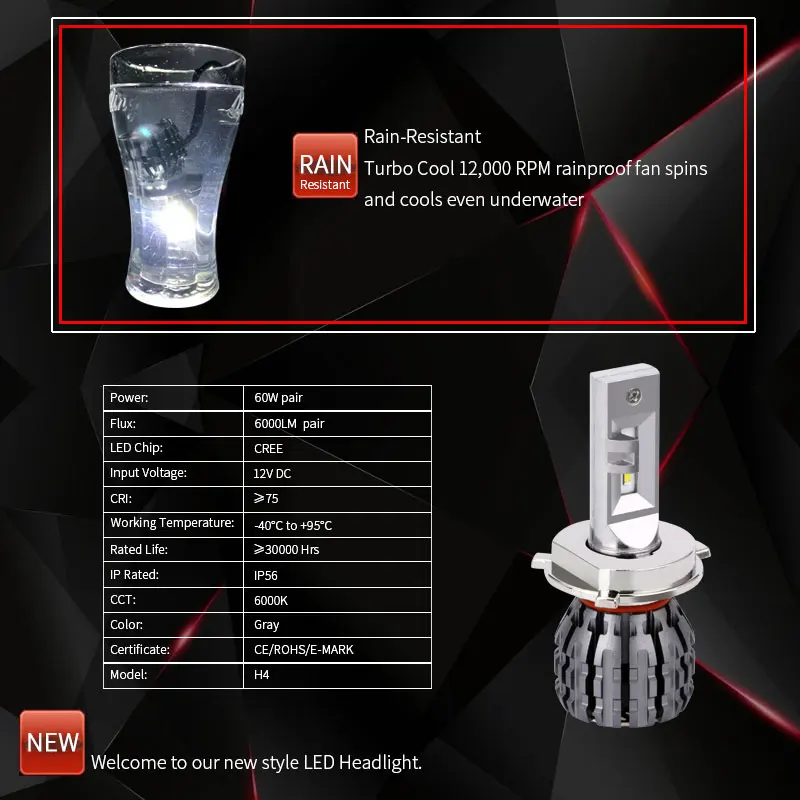 Супер Светодиодная лампа H4 Turbo LED HILO 12 в 60 Вт 6000LM 6000 К Автомобильные фары 9003