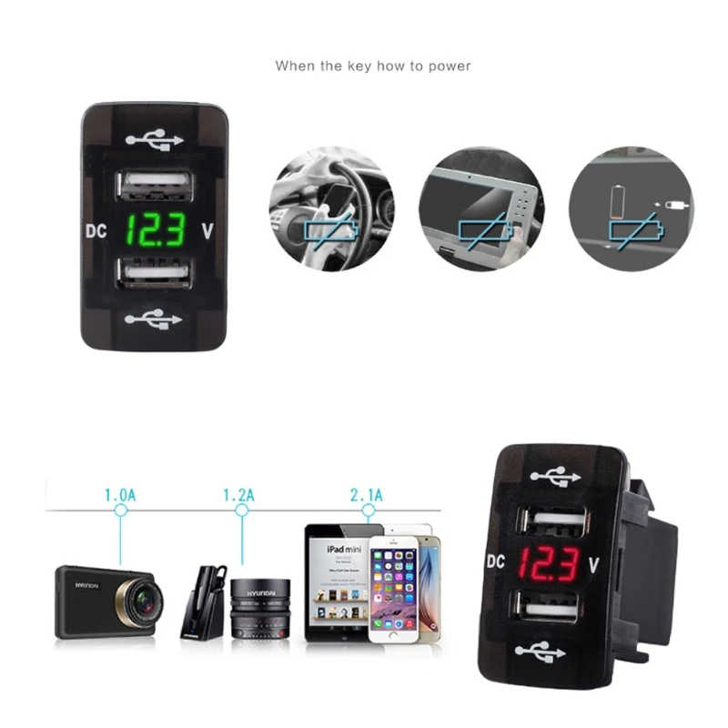 DC 12V 24V двойной USB Автомобильное зарядное устройство гнездо цифровой светодиодный