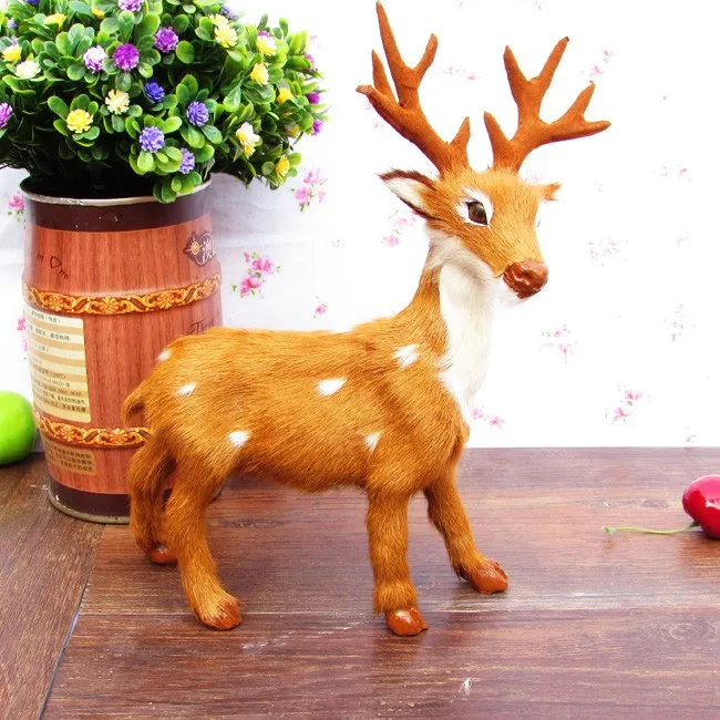 

about 21x16cm real fur sika deer hard model ornament scene layout prop home decoration gift h1275