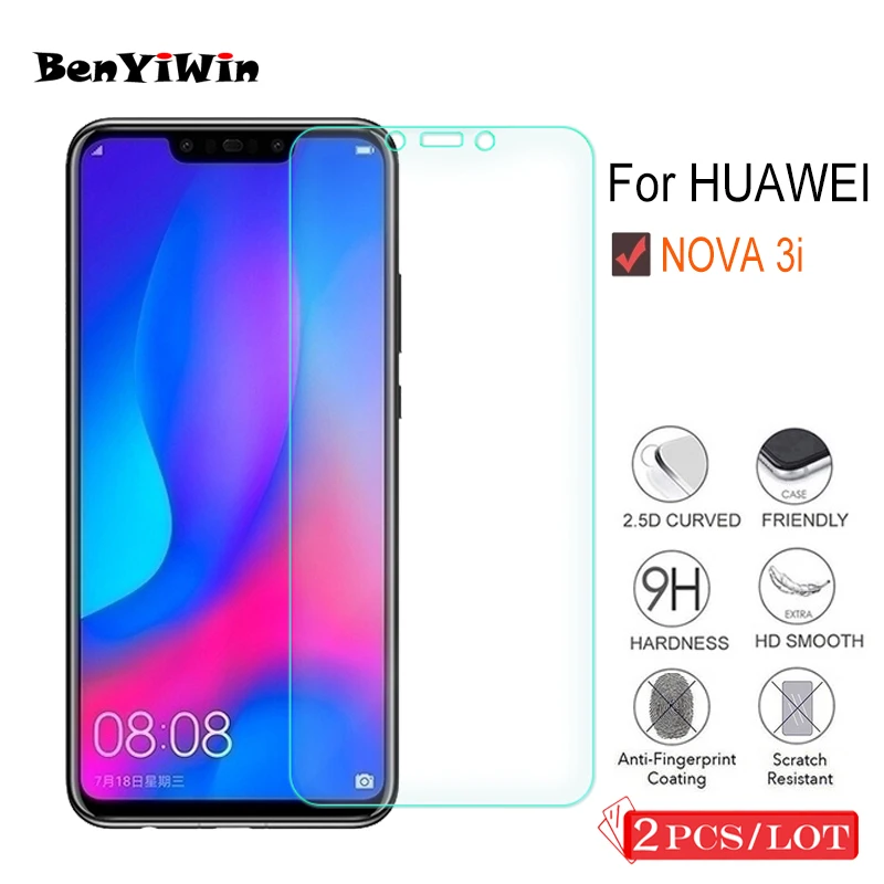 Закаленное стекло премиум класса 9H для Huawei NOVA 3i 2 шт. защита экрана прозрачная