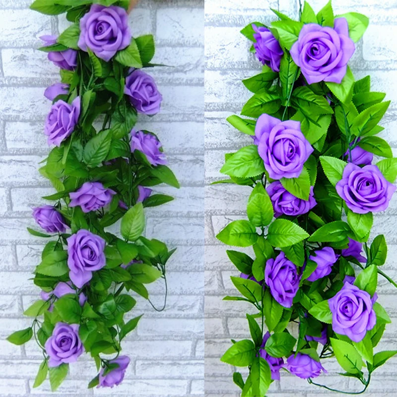 2.4M/lot Silk Rose Flower With Ivy Vine Artificial Flowers for Home Wedding Decor Decorative Artificial Flower Garland