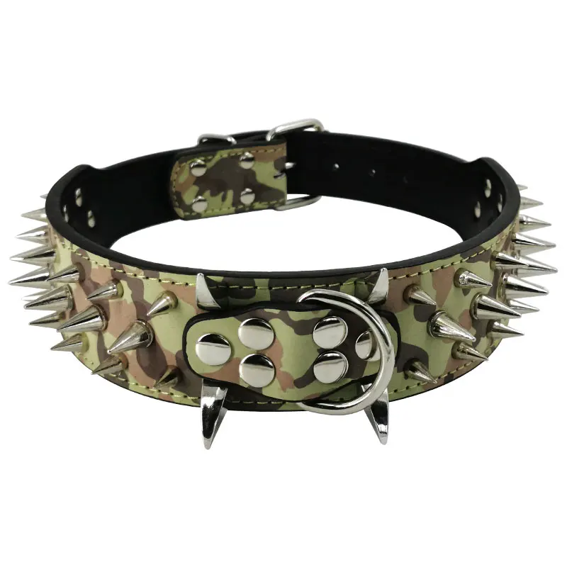 Camouflage Крепкий Шипованный ошейник для средних и больших собак, регулируемый кожаный ошейник для собак, сверхмощный ошейник для больших собак, Питбуль Бульдог - Цвет: Camouflage