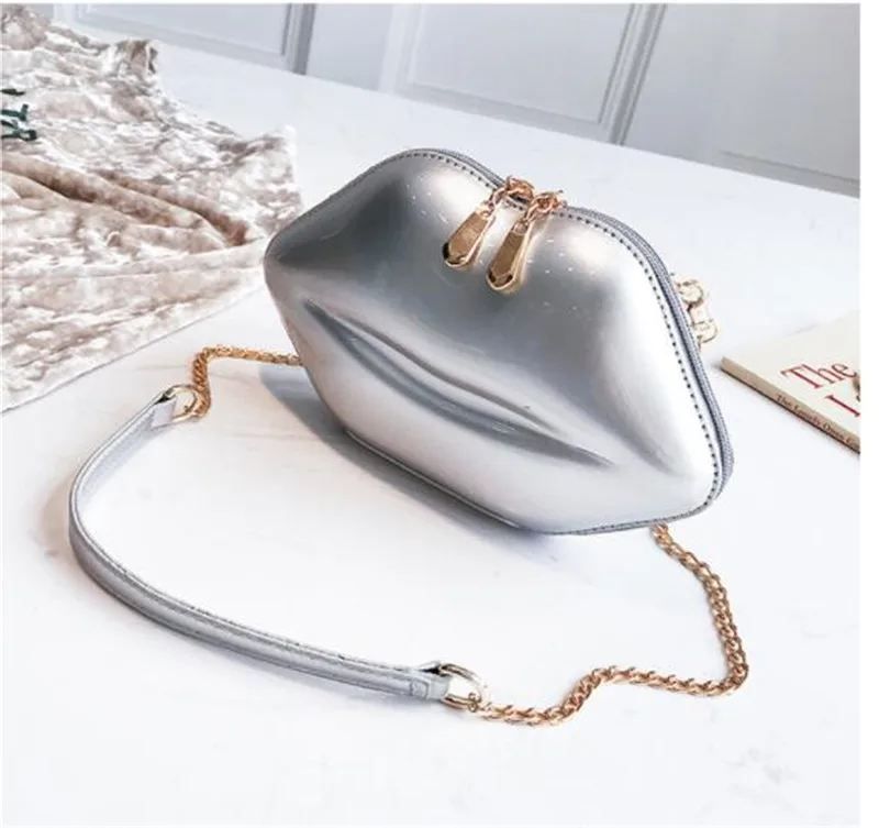 silver Женский красный клатч губы сумка высокого качества из искусственной кожи с цепочкой Сумка Вечерняя Сумка губы форма кошелек с 6 цветов - Цвет: silver