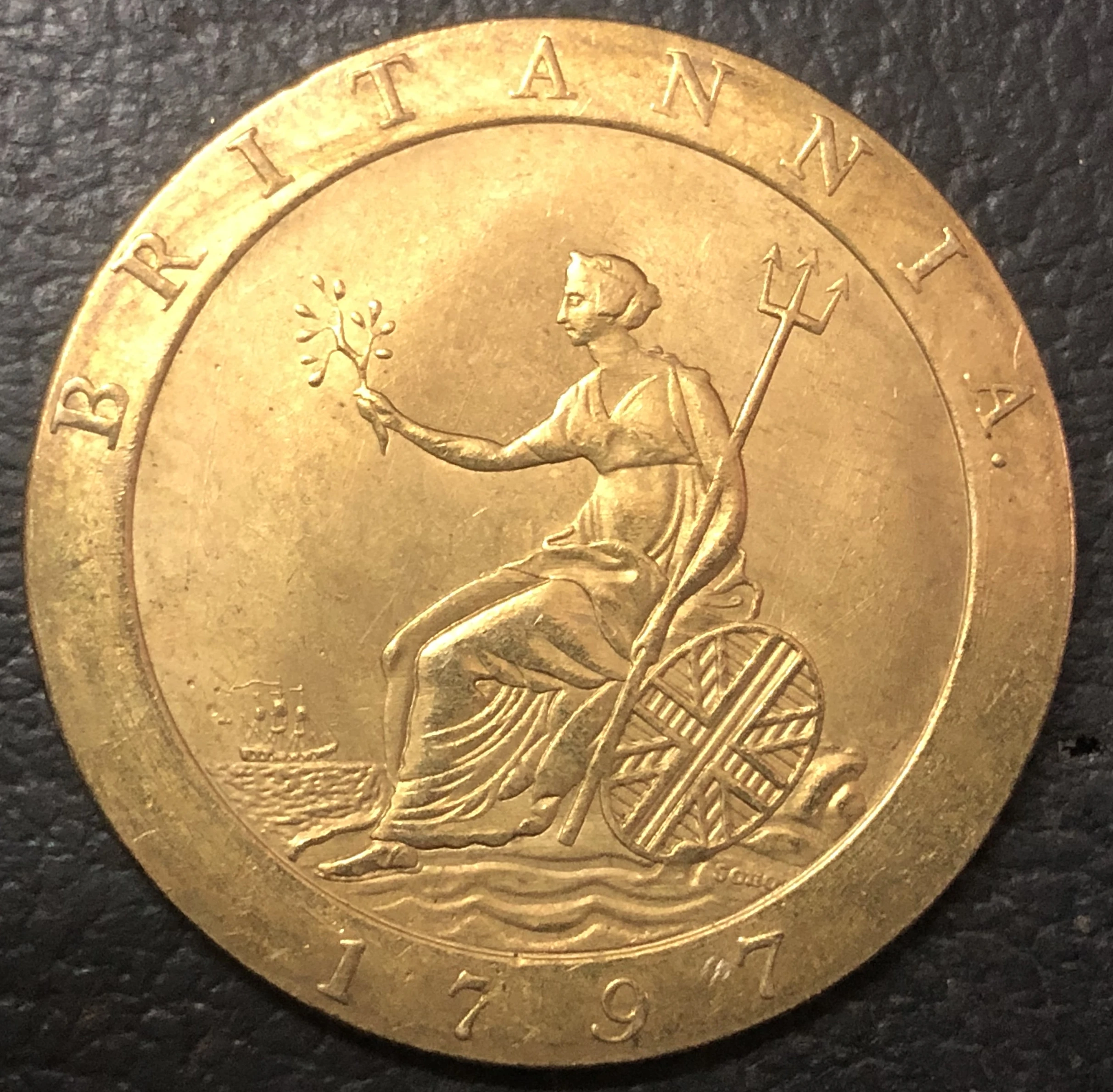 Великобритания 1797 медь 1 пенни Джордж III|copper tap|copper foilcopper netting |