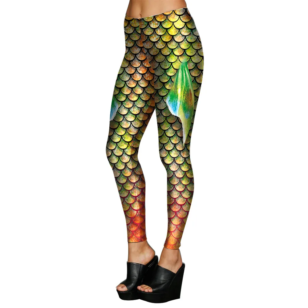 Женские блестящие леггинсы FCCEXIO зеленые Леггинсы с принтом в виде крыльев