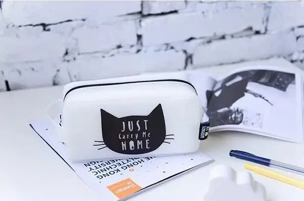 4 шт/лот большой емкости черный белый пенал с изображением кота, Kawaii Cat молнии пенал для детей
