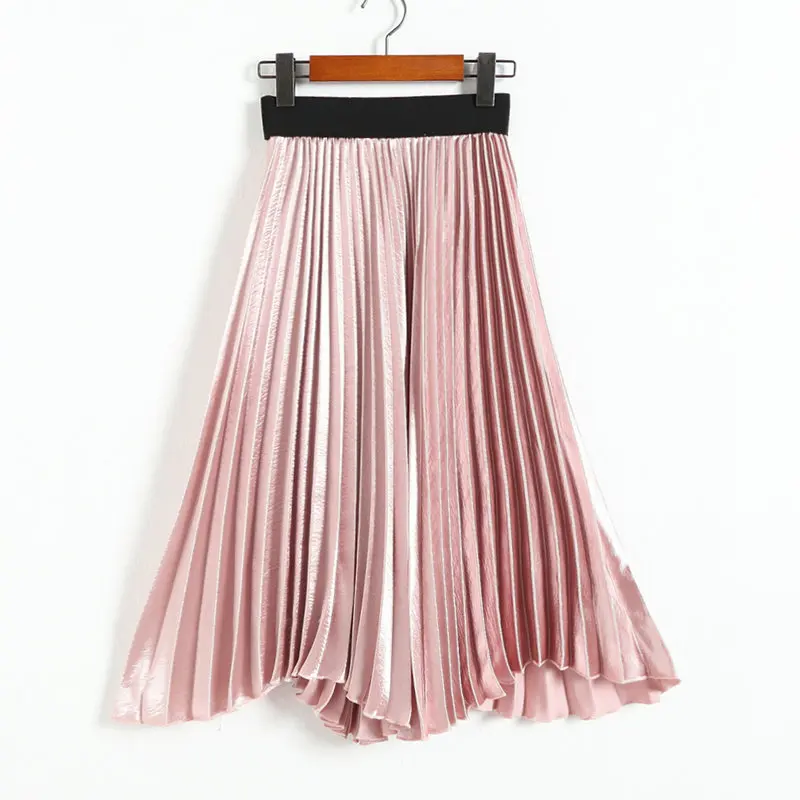 Фото Hchenli Ретро эластичный Высокая талия юбка Женская плиссированные юбки осень весна