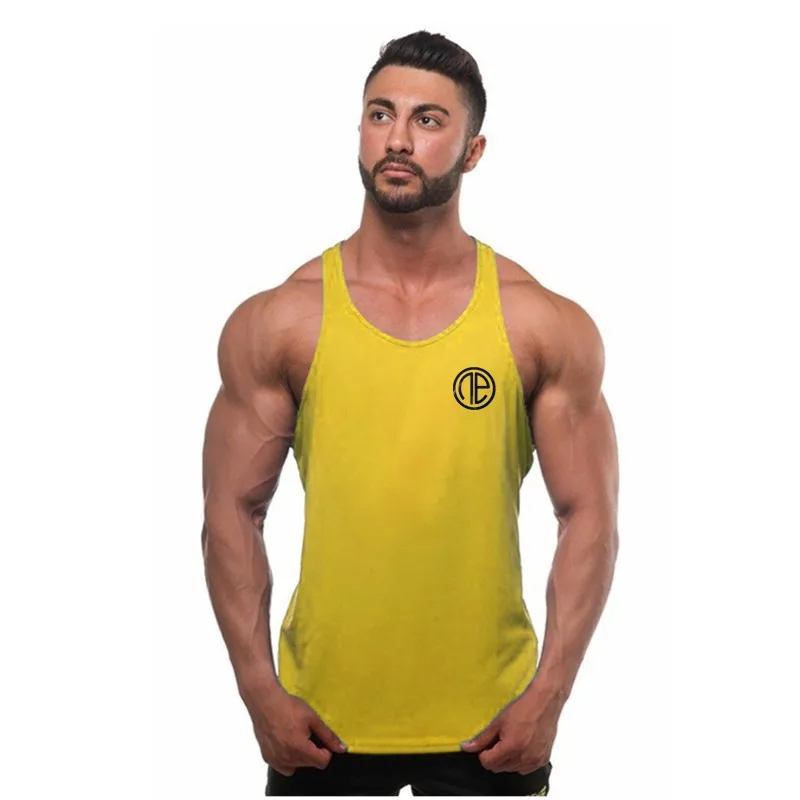 yellow Спортивный жилет для мужчин, майка для бега, быстросохнущая, без рукавов, Спортивная футболка для спортзала, тренировочный, для улицы, хлопок, Рашгард, тренировочный жилет, топ для фитнеса - Цвет: yellow