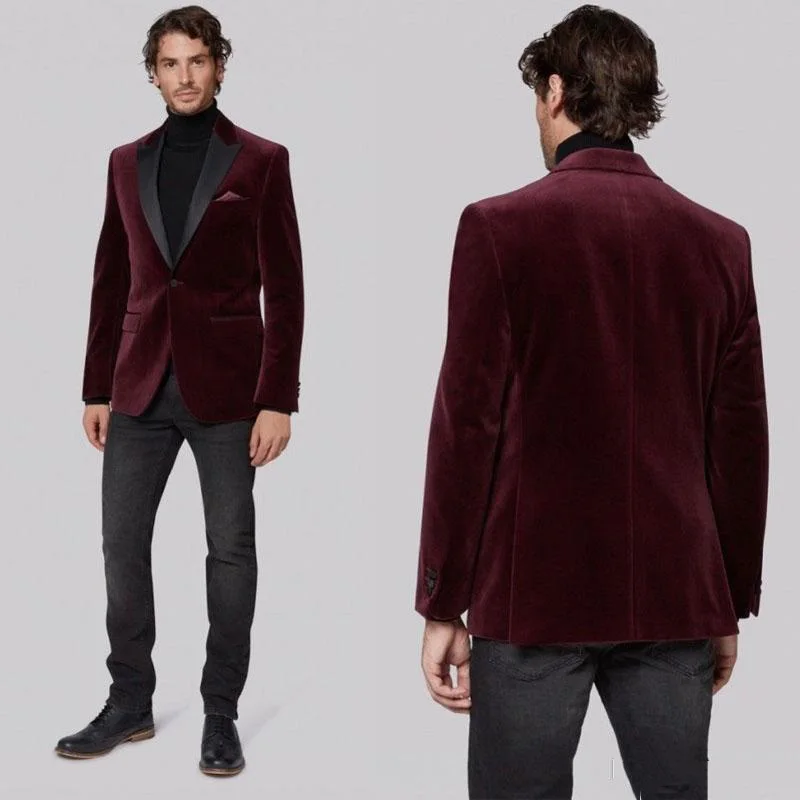 Custom Burgundy Velvet Men Suits for Wedding Smoking Jacket Groom ...
