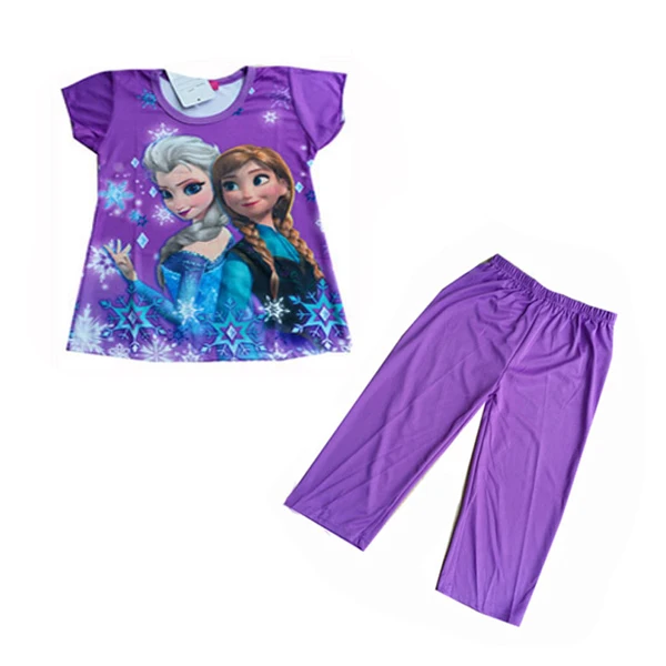 002purple Yilaku Пижамный комплект с рисунком из мультика Обувь для девочек Рубашка с короткими рукавами принцесса печати милые пижамы Пижама для младенцев - Цвет: 002purple