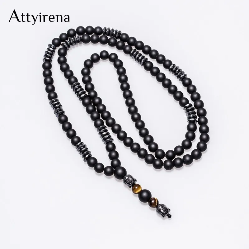 

New Design Black Men's Hematite Carving Buddha Head Bead Handmade Beaded Necklace Men Necklace Punk Hip Hop Personality Jewelry