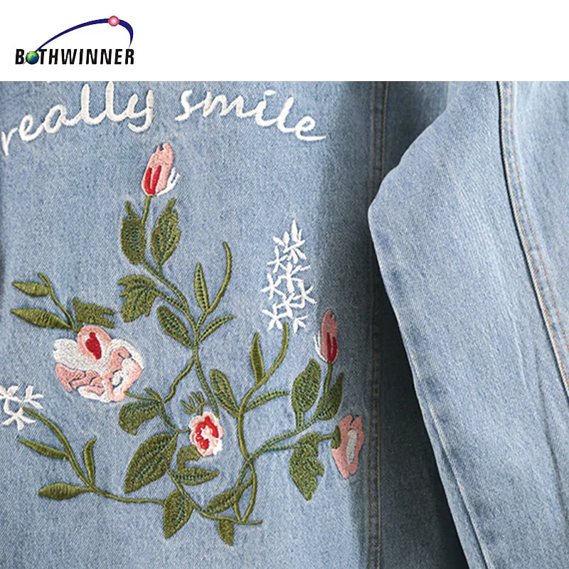 Женская джинсовая куртка с вышивкой Bothwinner Весенняя Повседневная двойным