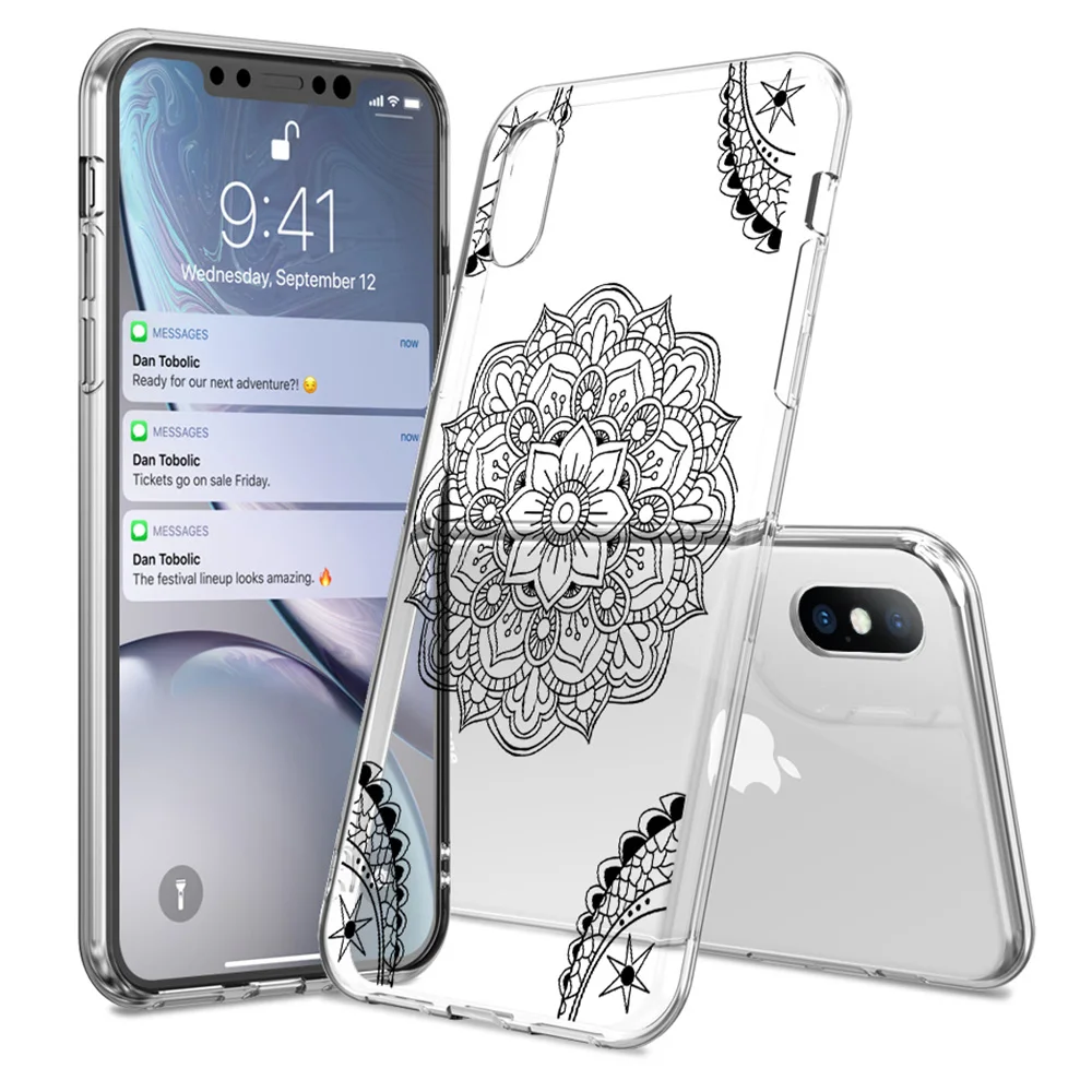 Чехол для телефона Lovebay для iPhone 6, 6s, 7, 8 Plus, X, XR, XS, Max, 5, 5S, SE, роскошный сексуальный кружевной чехол с мандалой и цветами, прозрачный мягкий чехол из ТПУ для iPhone X