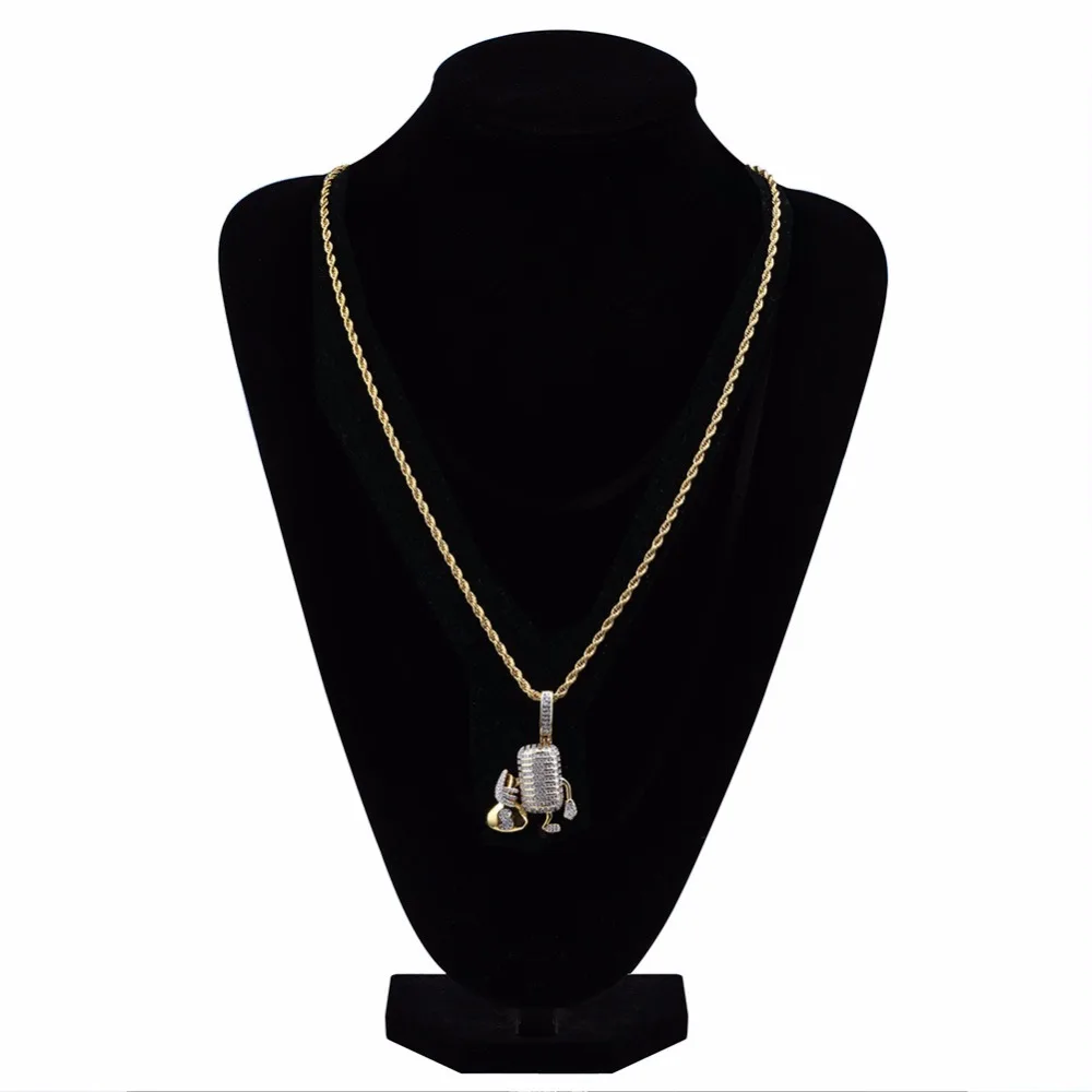 Микро-паве ЧР камень Bling лед из мультфильма кулон микрофон золото Цвет медный
