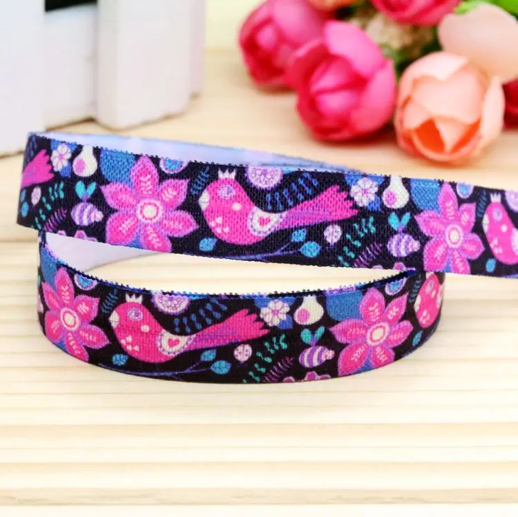 

DHK 5/8'' Free shipping Fold Elastic FOE bird flowers printed headband headwear hairband diy decoration wholesale OEM P5283