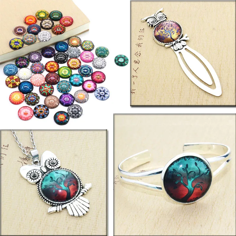 

TYLFNL 50 pcs mix map Pattern Round Glass Cabochon 16mm 18mm Dome Flat Back DIY Jewelry Finding S-010503
