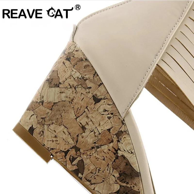 Reave Cat/Новые модные брендовые летние женские босоножки на танкетке на молнии из искусственной кожи бежевый черный сладости партия обуви QL5325