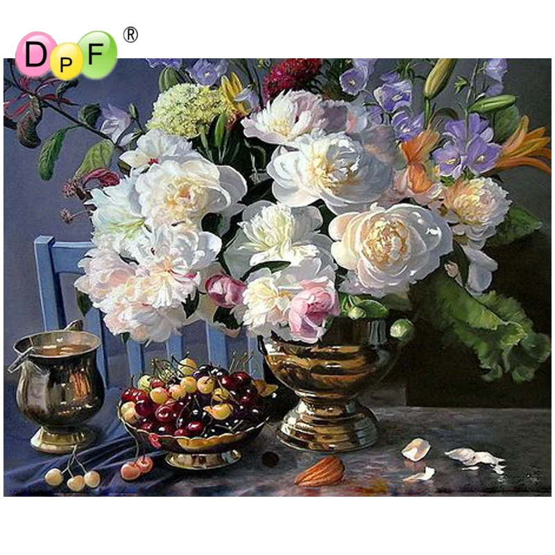 

DPF DIY круглая Алмазная вышивка фрукты и Ваза картина Алмазная картина горный хрусталь картина, Алмазная мозаика вышивка крестом подарок